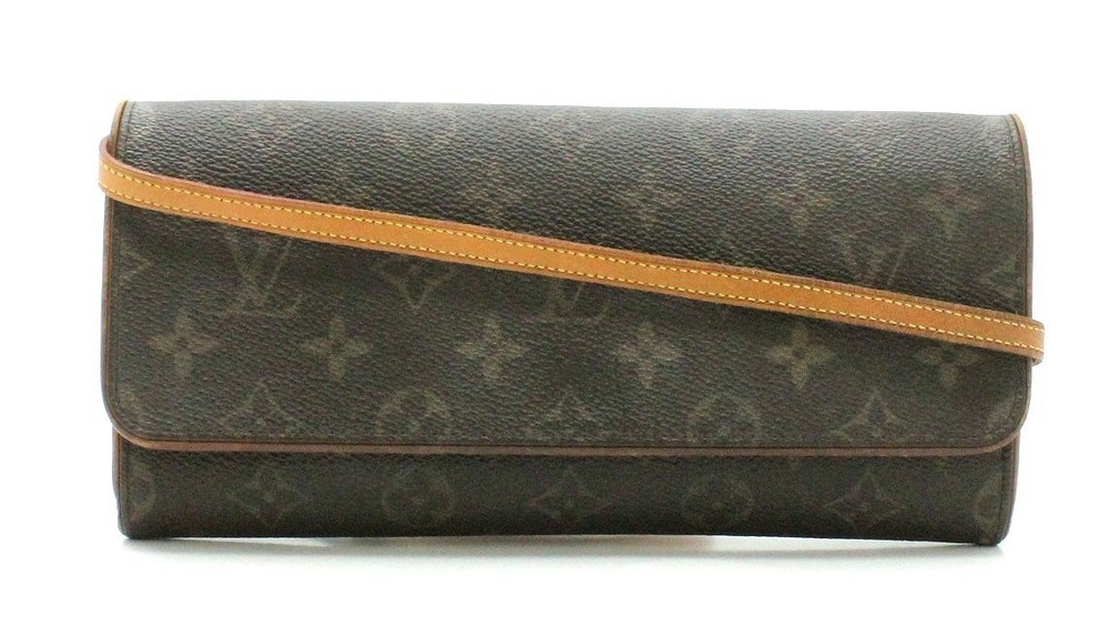 Louis Vuitton Monogram Pochette Twin Pouch Crossbody Bag Canvas Leather Brown